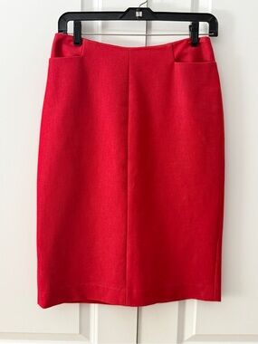 Shin Choi Red Metallic Pencil Skirt Midi Summer Bright Fully Lined Size 4